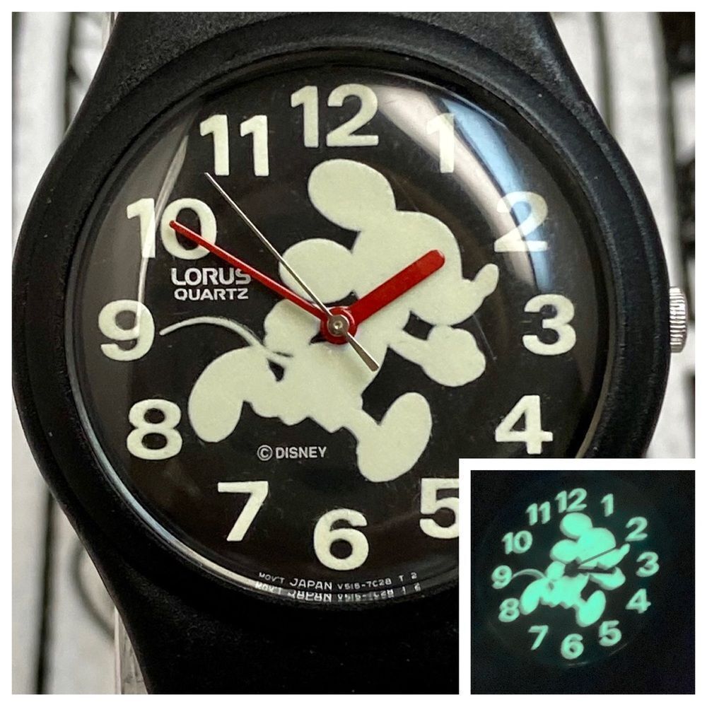 Vintage Disney X Lorus by Seiko Running Mickey Mouse Glow in the Dark Watch